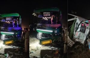ट्रक से टकराकर बस पलटी, 10 लोगों की दर्दनाक मौत; कई की हालत गंभीर