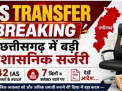 IAS Transfer Breaking: छत्तीसगढ़ में बड़ी प्रशासनिक सर्जरी, 42 IAS अफसरों के तबादले, 7 जिलों के कलेक्टर बदले गए, देखें आदेश…