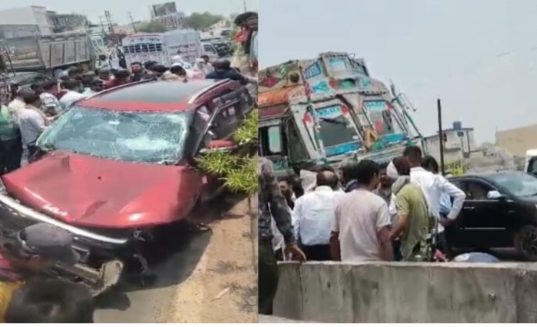 RAIPUR BREAKING: भाटागांव फ्लाईओवर में हादसा, ओवरटेक करने के दौरान ट्रक और कार में हुई भिड़ंत